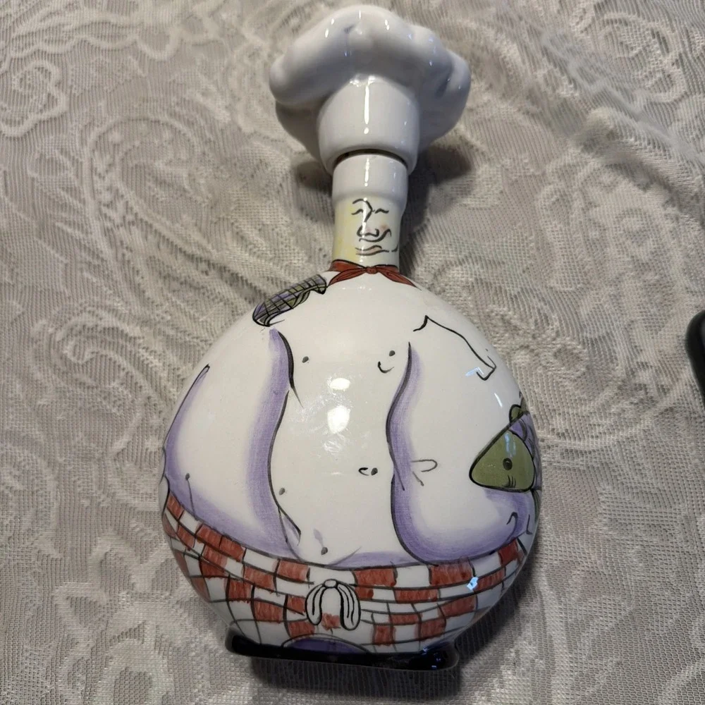 Chef Bottle Whimsy Oil/Vinegar Decanter By Carrie Olsen Garrard Italy Dopamine
